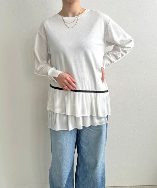LHELBIE(レルビエ)の「プリーツヘムトップス(Tシャツ/カットソー・レディース・ブラック/オフホワイト・M)」の14枚目の写真