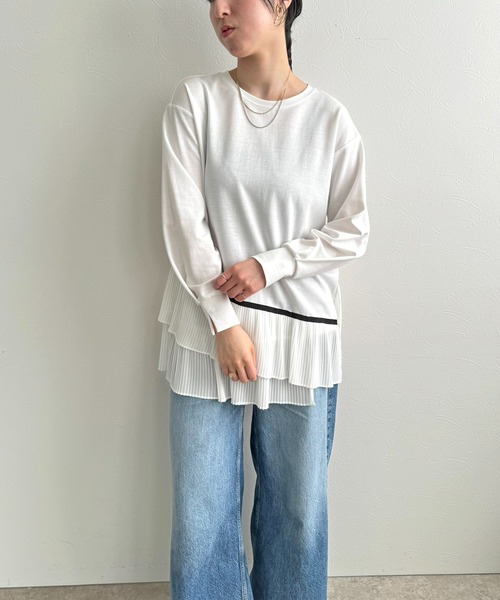 LHELBIE(レルビエ)の「プリーツヘムトップス(Tシャツ/カットソー・レディース・ブラック/オフホワイト・M)」の17枚目の写真
