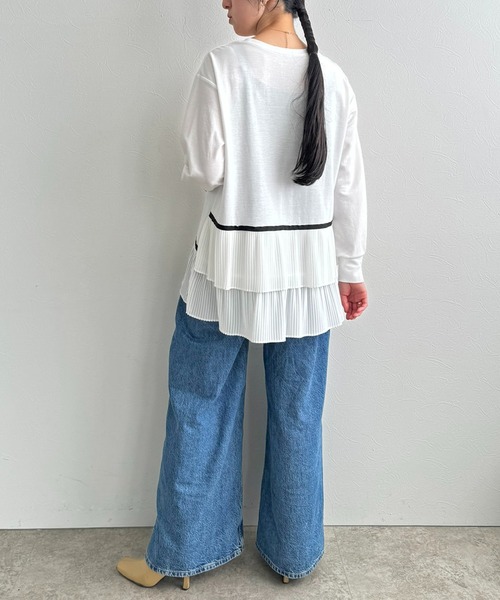 LHELBIE(レルビエ)の「プリーツヘムトップス(Tシャツ/カットソー・レディース・ブラック/オフホワイト・M)」の4枚目の写真
