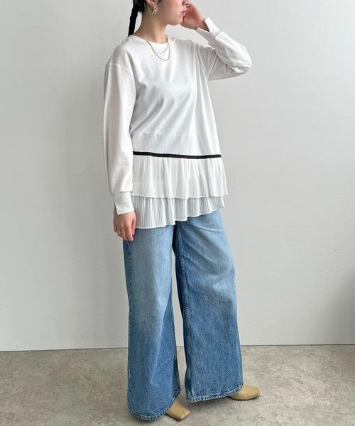 LHELBIE(レルビエ)の「プリーツヘムトップス(Tシャツ/カットソー・レディース・ブラック/オフホワイト・M)」の5枚目の写真