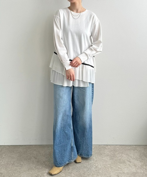 LHELBIE(レルビエ)の「プリーツヘムトップス(Tシャツ/カットソー・レディース・ブラック/オフホワイト・M)」の7枚目の写真