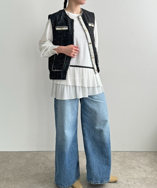 LHELBIE(レルビエ)の「プリーツヘムトップス(Tシャツ/カットソー・レディース・ブラック/オフホワイト・M)」の8枚目の写真