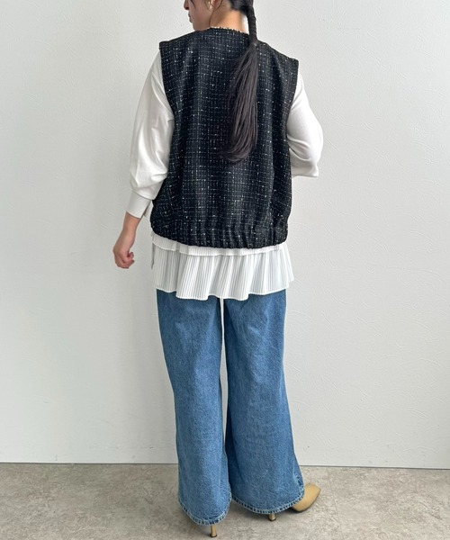 LHELBIE(レルビエ)の「プリーツヘムトップス(Tシャツ/カットソー・レディース・ブラック/オフホワイト・M)」の9枚目の写真