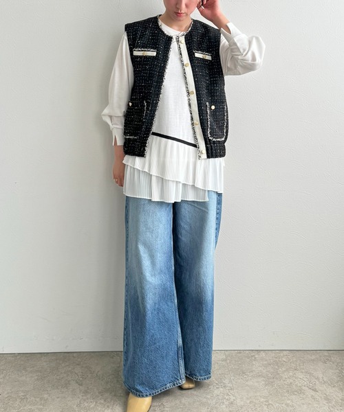 LHELBIE(レルビエ)の「プリーツヘムトップス(Tシャツ/カットソー・レディース・ブラック/オフホワイト・M)」の10枚目の写真