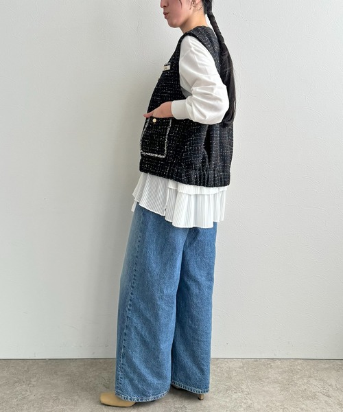 LHELBIE(レルビエ)の「プリーツヘムトップス(Tシャツ/カットソー・レディース・ブラック/オフホワイト・M)」の11枚目の写真