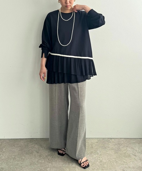 LHELBIE(レルビエ)の「プリーツヘムトップス(Tシャツ/カットソー・レディース・ブラック/オフホワイト・M)」の19枚目の写真