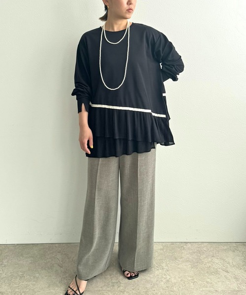 LHELBIE(レルビエ)の「プリーツヘムトップス(Tシャツ/カットソー・レディース・ブラック/オフホワイト・M)」の20枚目の写真