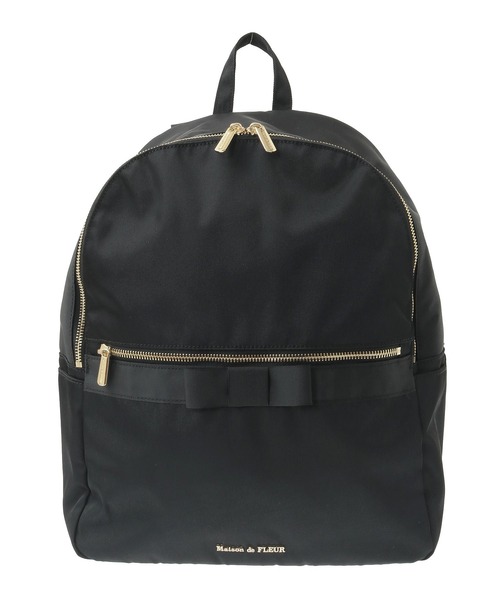 新品メゾンドフルール　撥水加工 リボンリュック 黒 ブラック メゾン ド フルール Maison de FLEUR 撥水加工リボンラウンドリュック