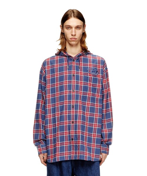 DIESEL シャツ デニム D-DEWNY-HOOD SHIRT Men's Hybrid shirt in worn-effect coated denim | Blue | Diesel