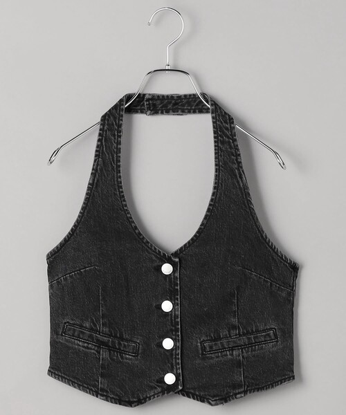 FREAK'S STORE(フリークスストア)の「ROLLA’S/ローラス HALTER VEST ASH BLACK/ホルターベスト アッシュブラック/デニムベスト(ベスト・レディース・チャコールグレー・SMALL)」の1枚目の写真
