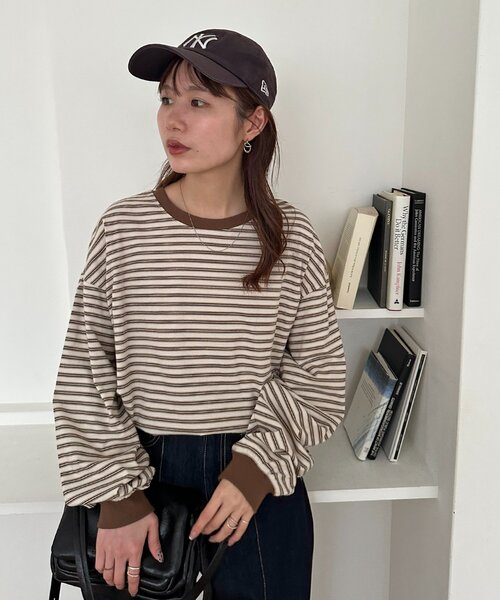 DISCOAT(ディスコート)の「【新色追加!/ユニセックス】ランダムボーダーロンT(Tシャツ/カットソー・レディース・サックスブルー/ライム/アイボリー/チャコールグレー・FREE)」の8枚目の写真