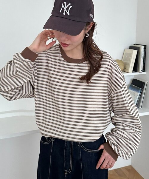 DISCOAT(ディスコート)の「【新色追加!/ユニセックス】ランダムボーダーロンT(Tシャツ/カットソー・レディース・サックスブルー/ライム/アイボリー/チャコールグレー・FREE)」の9枚目の写真