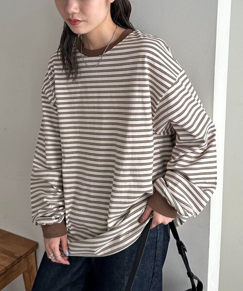 DISCOAT(ディスコート)の「【新色追加!/ユニセックス】ランダムボーダーロンT(Tシャツ/カットソー・レディース・サックスブルー/ライム/アイボリー/チャコールグレー・FREE)」の14枚目の写真
