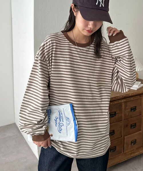 DISCOAT(ディスコート)の「【新色追加!/ユニセックス】ランダムボーダーロンT(Tシャツ/カットソー・レディース・サックスブルー/ライム/アイボリー/チャコールグレー・FREE)」の15枚目の写真