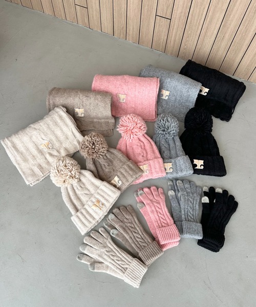 セール】【3点セット】ニット帽＋手袋＋マフラー（ニットキャップ