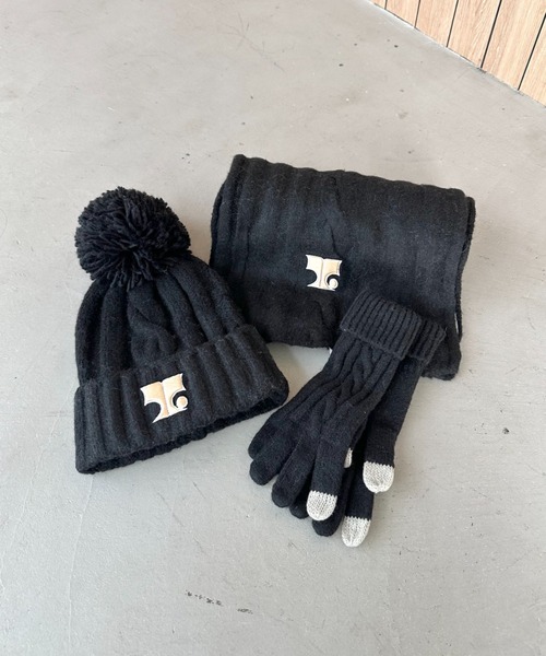 セール】【3点セット】ニット帽＋手袋＋マフラー（ニットキャップ