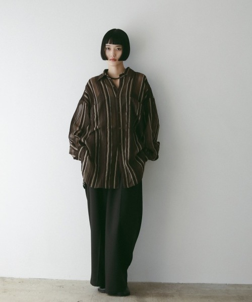 anuke Sheer Stripe Shirts ブラウン anuke(アンヌーク) Sheer Stripe Shirts | サウスオレンジ