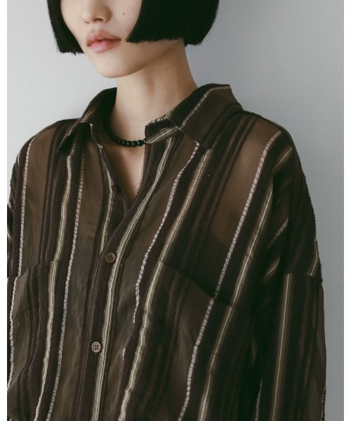 トップス Stripe Sheer Shirt Stripe Sheer Shirts モードなシアーシャツ ラウンドではなく