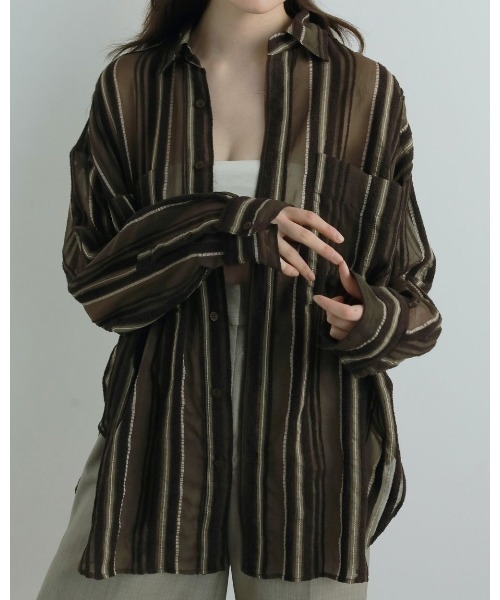 anuke Sheer Stripe Shirts ブラウン ànuke - Sheer Stripe Shirts / シアーストライプシャツ