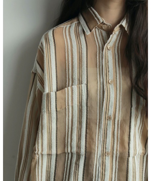 anuke Sheer Stripe Shirts ブラウン ànuke - Sheer Stripe Shirts / シアーストライプシャツ
