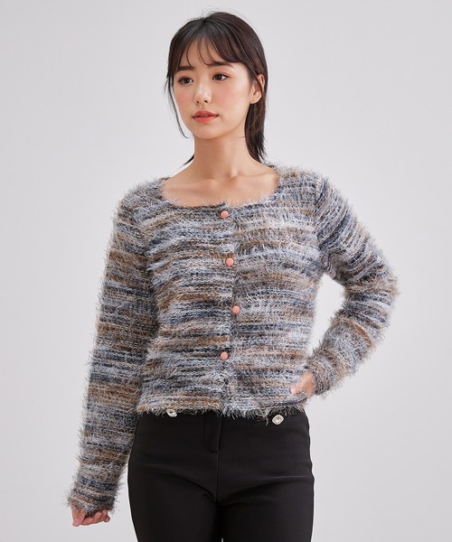 Lace Ladies(レースレディース)の「ラウンドネック シャギー ミックス ニット カーディガン(カーディガン/ボレロ・レディース・グレー/グリーン/ベージュ・FREE)」の11枚目の写真