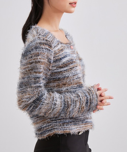 Lace Ladies(レースレディース)の「ラウンドネック シャギー ミックス ニット カーディガン(カーディガン/ボレロ・レディース・グレー/グリーン/ベージュ・FREE)」の12枚目の写真