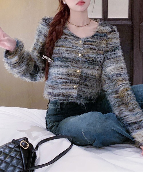 Lace Ladies(レースレディース)の「ラウンドネック シャギー ミックス ニット カーディガン(カーディガン/ボレロ・レディース・グレー/グリーン/ベージュ・FREE)」の9枚目の写真