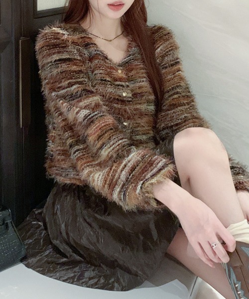 Lace Ladies(レースレディース)の「ラウンドネック シャギー ミックス ニット カーディガン(カーディガン/ボレロ・レディース・グレー/グリーン/ベージュ・FREE)」の22枚目の写真