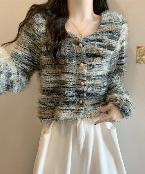 Lace Ladies(レースレディース)の「ラウンドネック シャギー ミックス ニット カーディガン(カーディガン/ボレロ・レディース・グレー/グリーン/ベージュ・FREE)」の13枚目の写真