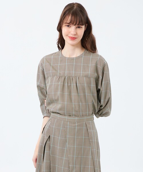 MACKINTOSH PHILOSOPHY（ﾏｯｷﾝﾄｯｼｭ ﾌｨﾛｿﾌｨｰ）の「フロントギャザーチェックブラウス（シャツ/ブラウス・レディース・チャコールグレー/ベージュ・36/38）」の2枚目の写真