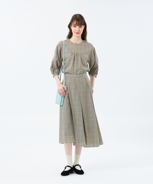 MACKINTOSH PHILOSOPHY（ﾏｯｷﾝﾄｯｼｭ ﾌｨﾛｿﾌｨｰ）の「フロントギャザーチェックブラウス（シャツ/ブラウス・レディース・チャコールグレー/ベージュ・36/38）」の6枚目の写真