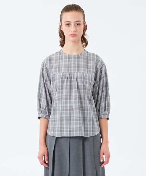 MACKINTOSH PHILOSOPHY（ﾏｯｷﾝﾄｯｼｭ ﾌｨﾛｿﾌｨｰ）の「フロントギャザーチェックブラウス（シャツ/ブラウス・レディース・チャコールグレー/ベージュ・36/38）」の7枚目の写真