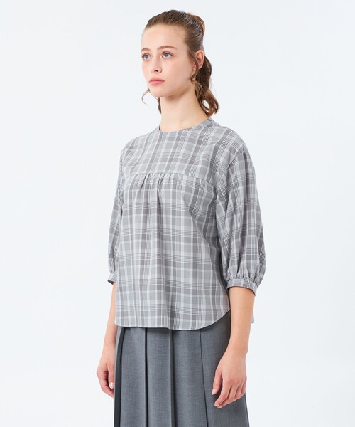 MACKINTOSH PHILOSOPHY（ﾏｯｷﾝﾄｯｼｭ ﾌｨﾛｿﾌｨｰ）の「フロントギャザーチェックブラウス（シャツ/ブラウス・レディース・チャコールグレー/ベージュ・36/38）」の8枚目の写真