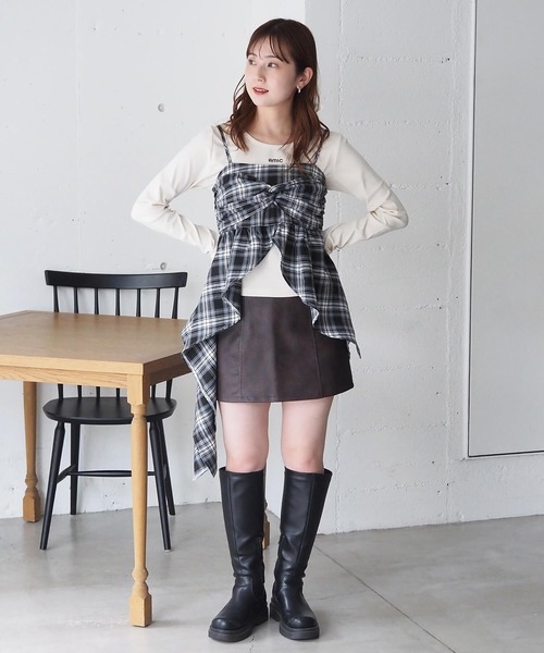 tiptop（ティップトップ）の「チェックアシメフリルキャミ（キャミソール・レディース・ブラック/ブラウン・FREE）」の8枚目の写真