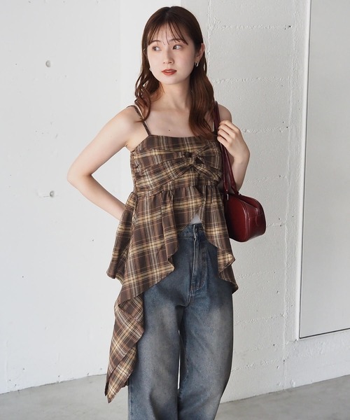 セール】チェックアシメフリルキャミ（キャミソール）｜tiptop