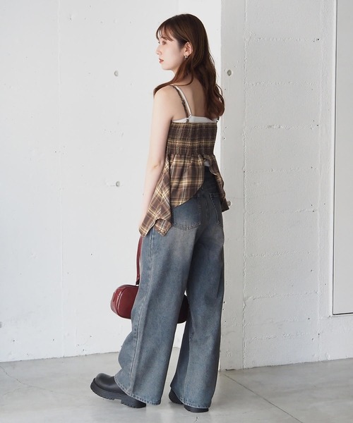 tiptop（ティップトップ）の「チェックアシメフリルキャミ（キャミソール・レディース・ブラック/ブラウン・FREE）」の18枚目の写真