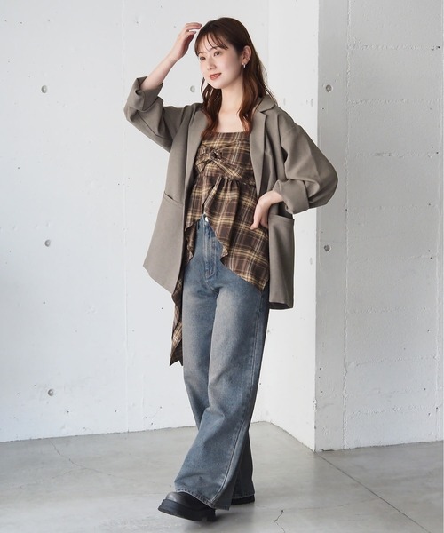 tiptop（ティップトップ）の「チェックアシメフリルキャミ（キャミソール・レディース・ブラック/ブラウン・FREE）」の16枚目の写真