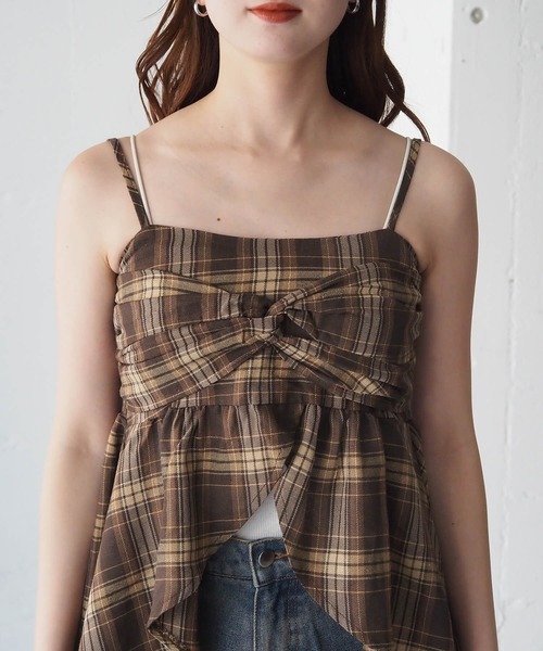 tiptop（ティップトップ）の「チェックアシメフリルキャミ（キャミソール・レディース・ブラック/ブラウン・FREE）」の15枚目の写真