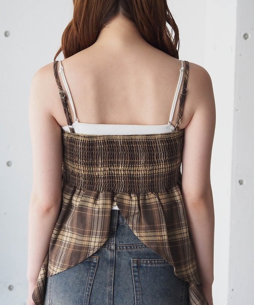 tiptop（ティップトップ）の「チェックアシメフリルキャミ（キャミソール・レディース・ブラック/ブラウン・FREE）」の14枚目の写真