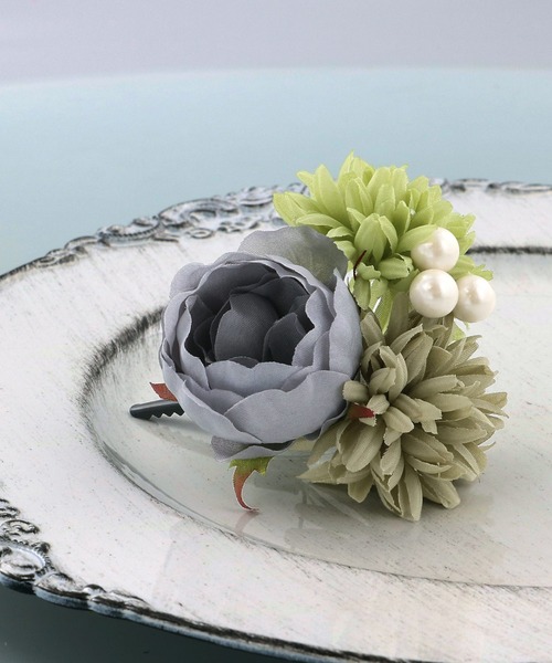 kimonomachi（キモノマチ）の「髪飾り クリップ 単品「クリームベージュ・オレンジピンク・レッド・モスグレー マムとプチローズ」全4種 日本製　浴衣髪飾り　浴衣（和装小物・レディース・オレンジ/クリーム/グレー/レッド・ONE SIZE）」の14枚目の写真