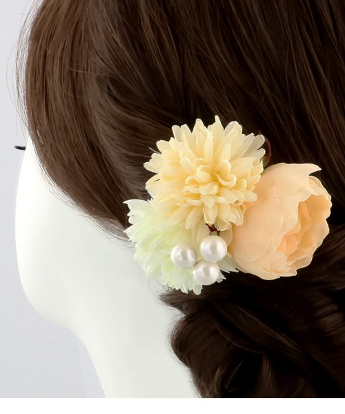 kimonomachi（キモノマチ）の「髪飾り クリップ 単品「クリームベージュ・オレンジピンク・レッド・モスグレー マムとプチローズ」全4種 日本製　浴衣髪飾り　浴衣（和装小物・レディース・オレンジ/クリーム/グレー/レッド・ONE SIZE）」の8枚目の写真