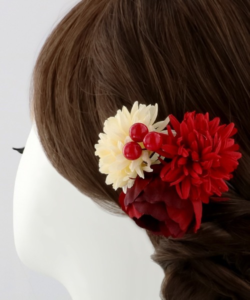 kimonomachi（キモノマチ）の「髪飾り クリップ 単品「クリームベージュ・オレンジピンク・レッド・モスグレー マムとプチローズ」全4種 日本製　浴衣髪飾り　浴衣（和装小物・レディース・オレンジ/クリーム/グレー/レッド・ONE SIZE）」の11枚目の写真