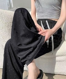 キラキラビジューワイドパンツダメージ加工
