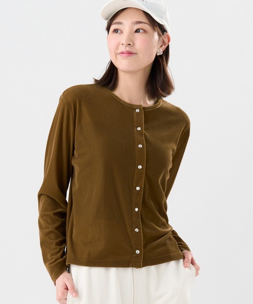 TOKYO SHIRTS（トウキョウシャツ）の「【Pitta Re:)】ニット ベロアドットボタン カーディガン（ニット/セーター・レディース・ブラウン/パープル/ブラック・M/L）」の3枚目の写真