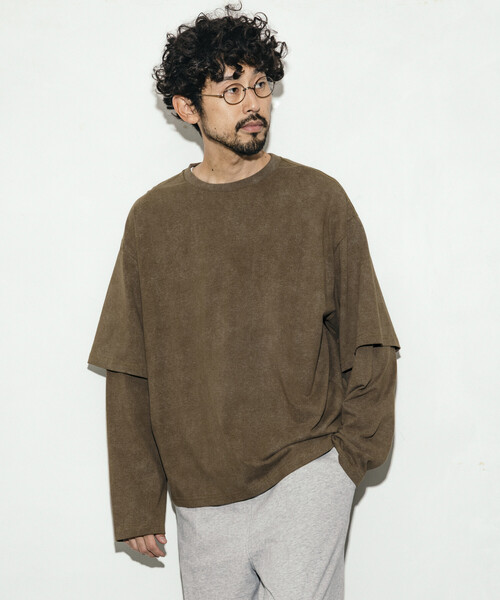 Firsthand（ファーストハンド）の「Firsthand/ファーストハンド リラックスフィット ケミカルプリント レイヤードロンT（Tシャツ/カットソー・メンズ・ブラック/ホワイト/ブラウン/グレー・L/M）」の4枚目の写真