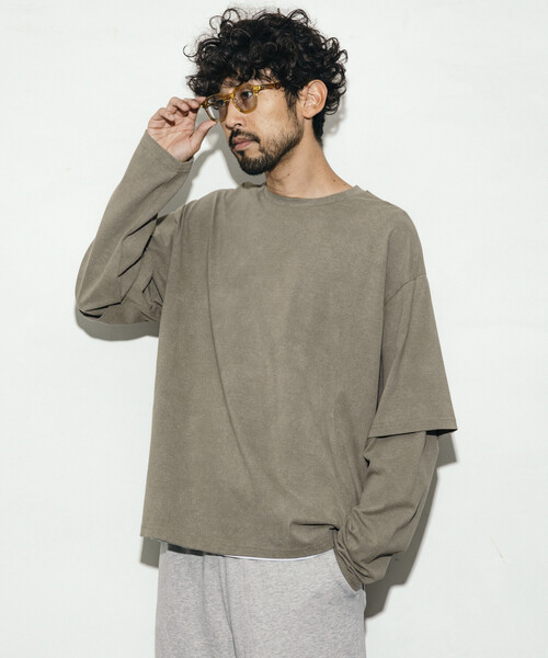 Firsthand（ファーストハンド）の「Firsthand/ファーストハンド リラックスフィット ケミカルプリント レイヤードロンT（Tシャツ/カットソー・メンズ・ブラック/ホワイト/ブラウン/グレー・L/M）」の3枚目の写真