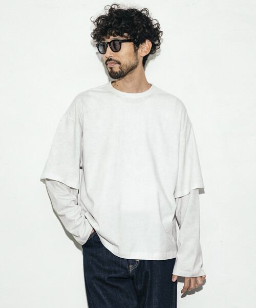 Firsthand（ファーストハンド）の「Firsthand/ファーストハンド リラックスフィット ケミカルプリント レイヤードロンT（Tシャツ/カットソー・メンズ・ブラック/ホワイト/ブラウン/グレー・L/M）」の5枚目の写真