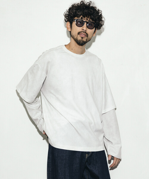 Firsthand（ファーストハンド）の「Firsthand/ファーストハンド リラックスフィット ケミカルプリント レイヤードロンT（Tシャツ/カットソー・メンズ・ブラック/ホワイト/ブラウン/グレー・L/M）」の6枚目の写真