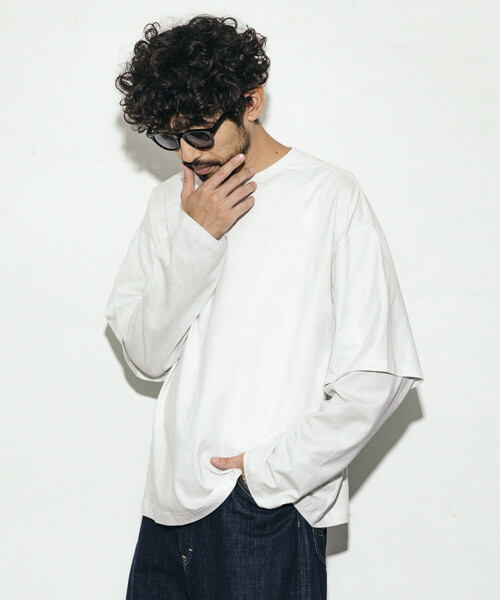 Firsthand（ファーストハンド）の「Firsthand/ファーストハンド リラックスフィット ケミカルプリント レイヤードロンT（Tシャツ/カットソー・メンズ・ブラック/ホワイト/ブラウン/グレー・L/M）」の7枚目の写真