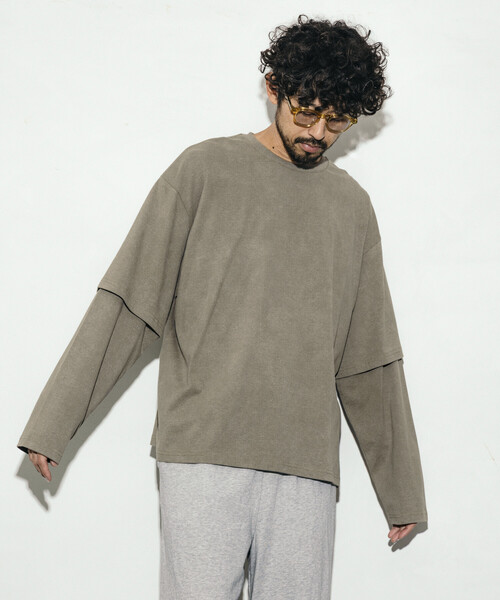 Firsthand（ファーストハンド）の「Firsthand/ファーストハンド リラックスフィット ケミカルプリント レイヤードロンT（Tシャツ/カットソー・メンズ・ブラック/ホワイト/ブラウン/グレー・L/M）」の16枚目の写真